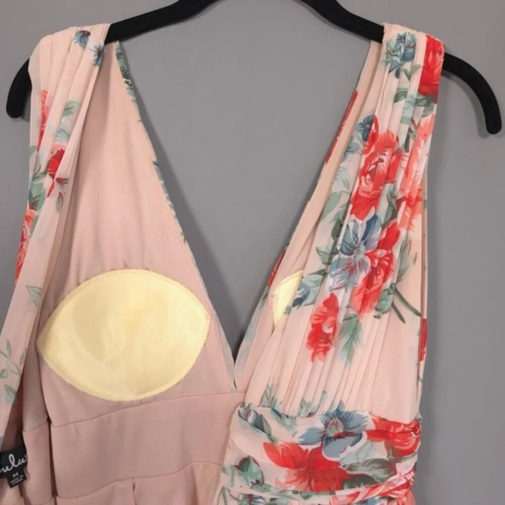 Lulus Garden Meandering Blush Pink Floral Print‎ Lined Maxi Dress MEDIUM Evening
